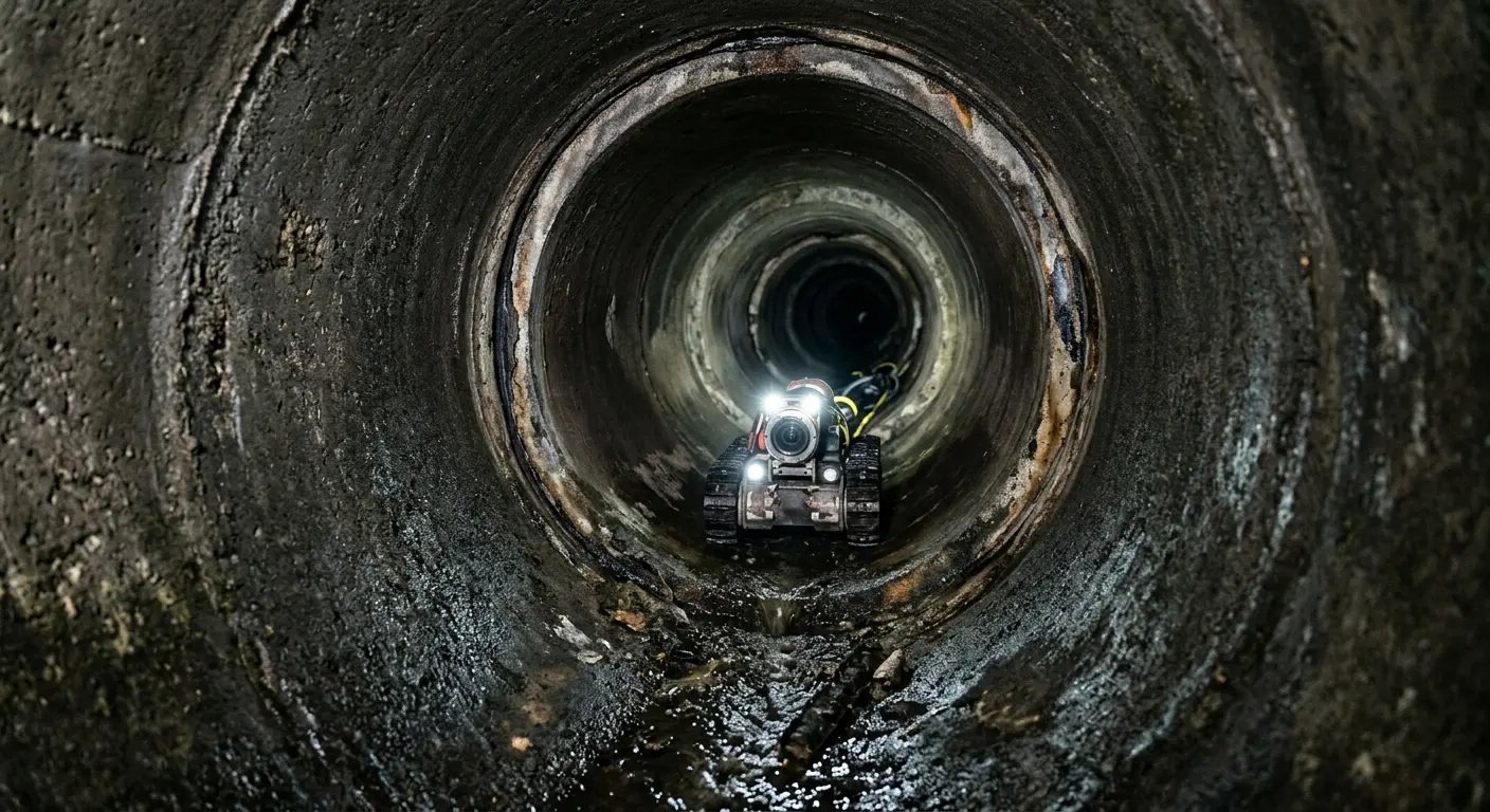 Robotic sewer camera inspecting pipe interior for Sewer Line Repair in Norwalk